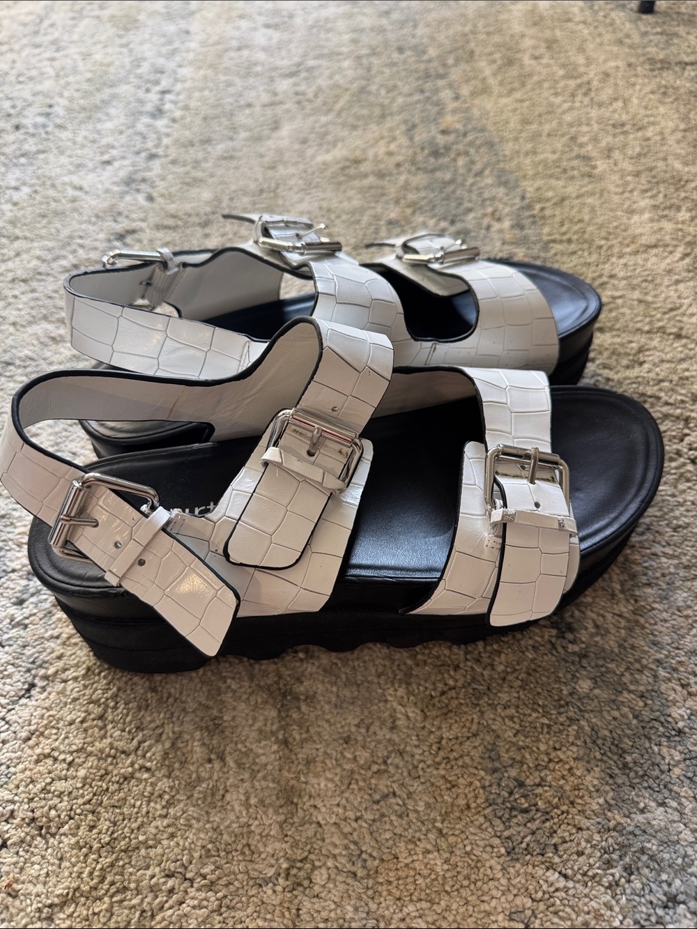 Nurture by Lamaze White Croc-Embossed Buckle Platform Sandals